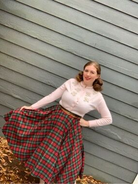 British Retro Red and Green Plaid Skirt Size 10